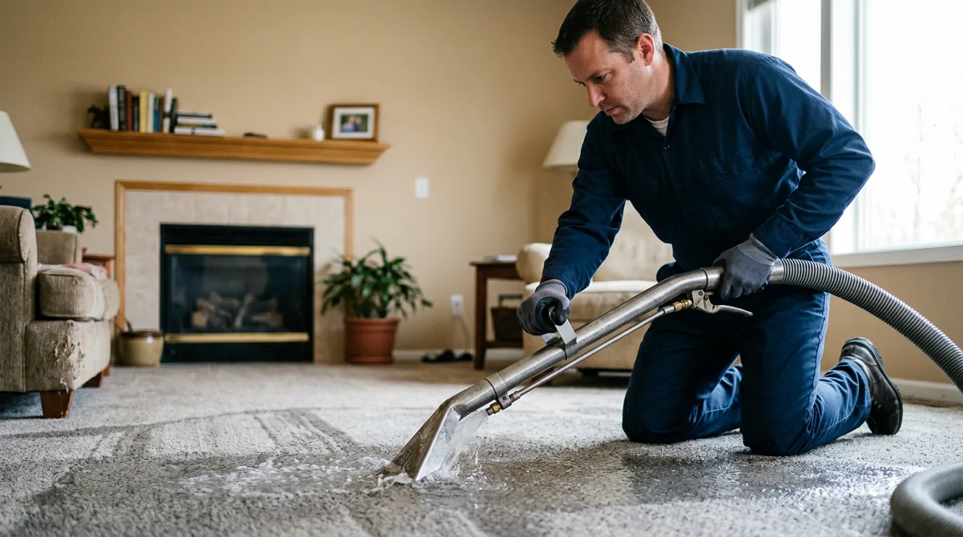Water damage restoration technician working near Ferdinand, IN